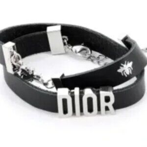 Dior Black Choker or Bracelet with Silver Bee Accents GWP